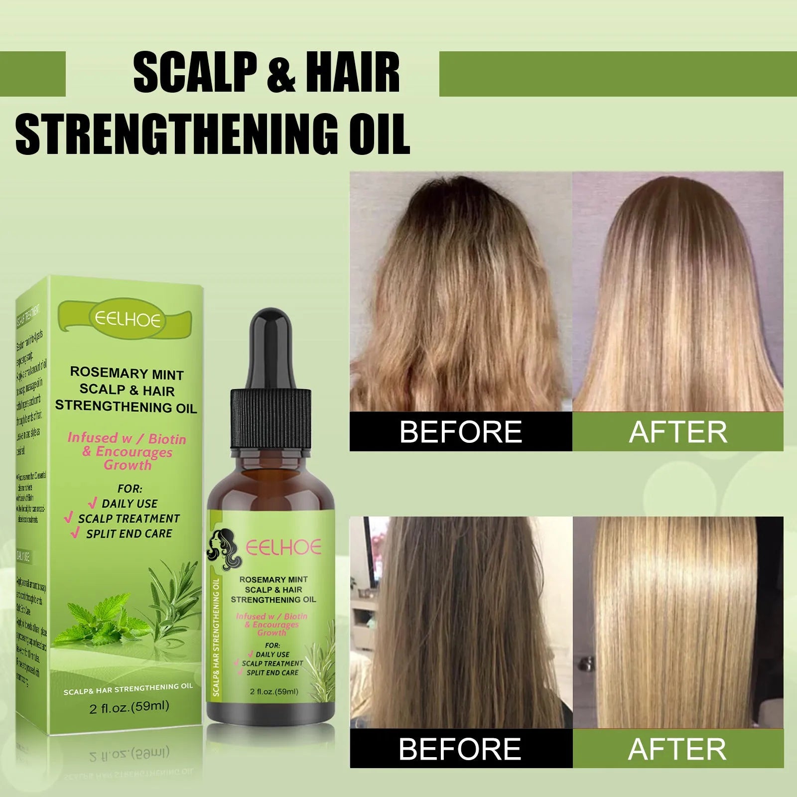 59ml bottle of rosemary mint hair growth fluid for scalp massage and nourishment