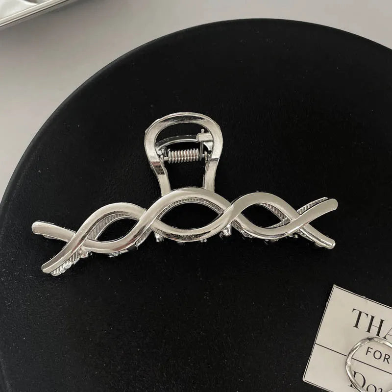 Silver metal hair barrette claw clip with electroplated finish and decorative design