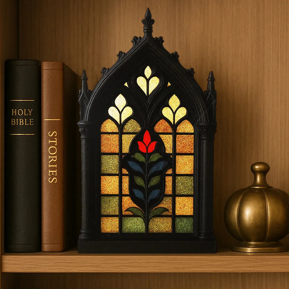 Wooden gothic-style door frame wall storage rack in one of three colour options.