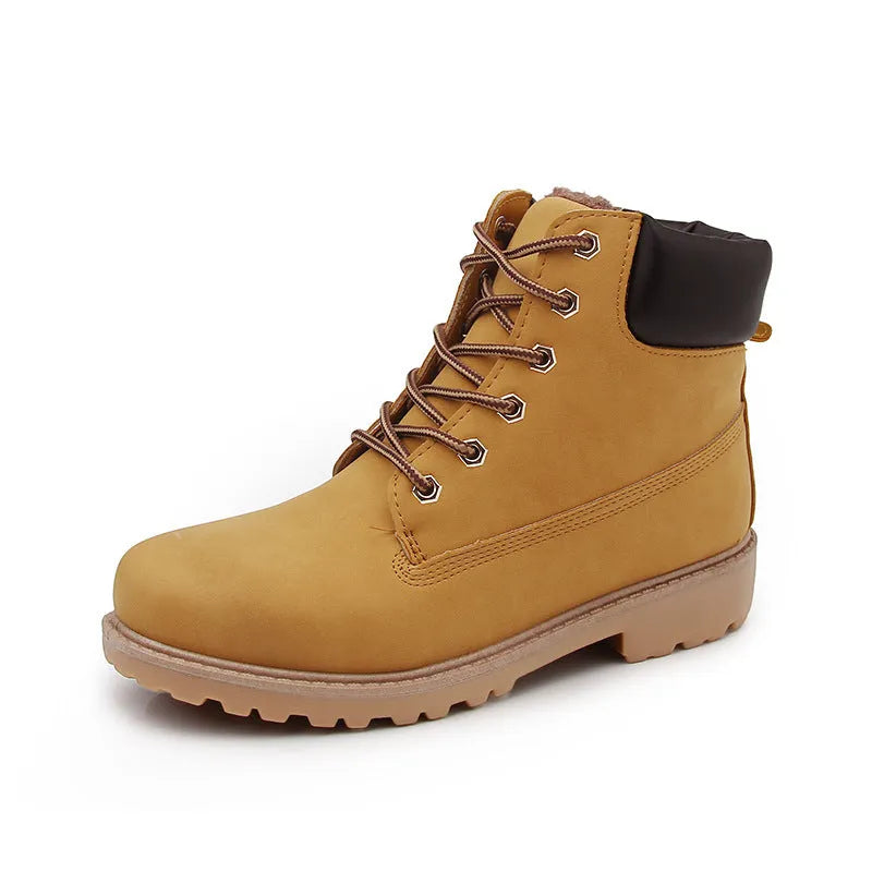 Men's pink Martin boots with velvet lining, round toe and lace-up front closure