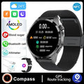 Black Bluetooth smartwatch with TFT touchscreen display showing health metrics