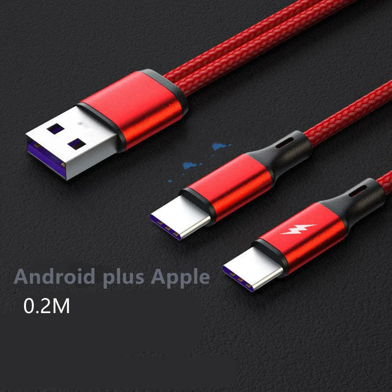Black braided two-in-one charging cable with two Android Micro USB connectors for simultaneous device charging