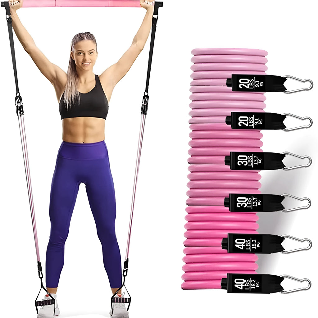 Yoga gymnastic bar with 180 pounds reinforced resistance band set in TPE material