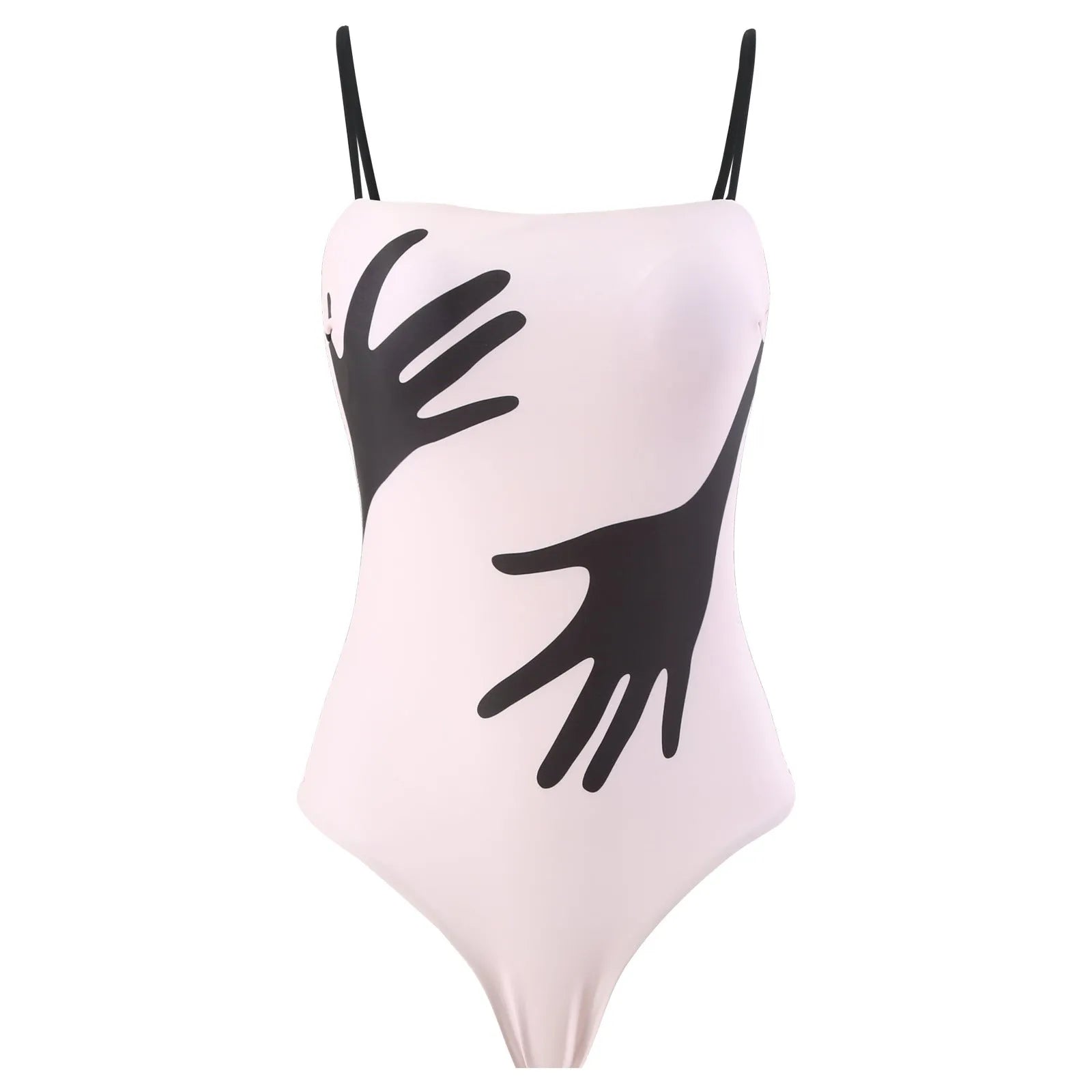 Women's patterned bikini top and bottoms with a matching light blue tulle skirt laid flat.