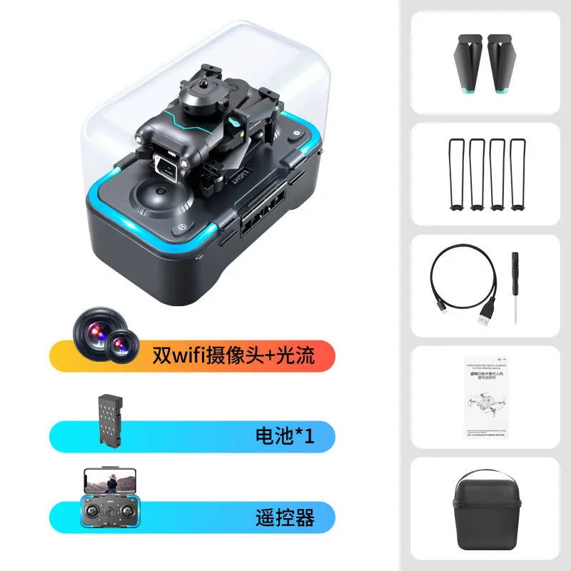 S96-black four-axis drone with dual cameras and obstacle avoidance sensors for aerial photography