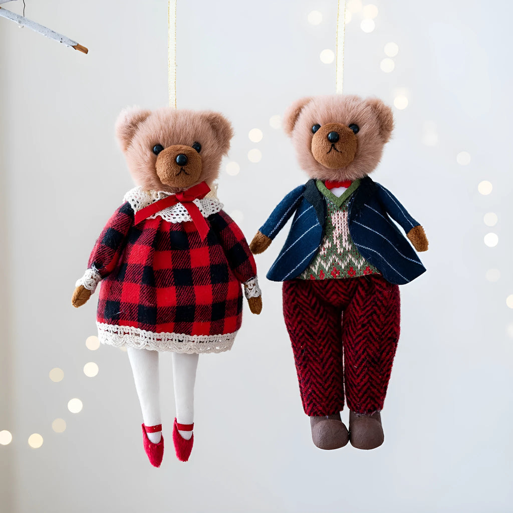 Cotton suit plaid cartoon plush bear doll in gentleman or princess bear style