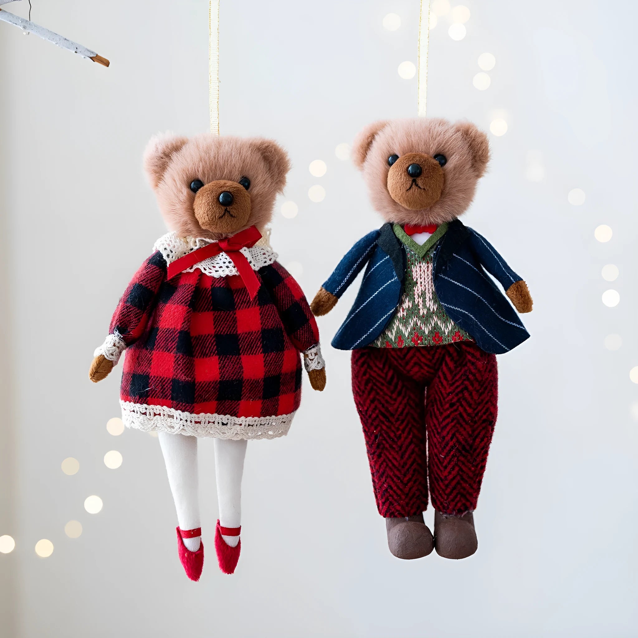 Cotton suit plaid cartoon plush bear doll in gentleman or princess bear style