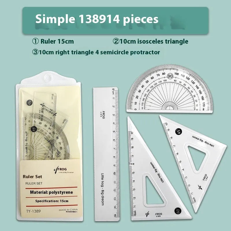 Youpai transparent acrylic ruler set with square and protractor on lined paper.