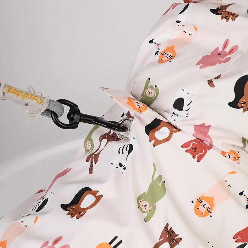 Beige cartoon dog raincoat with waterproof coating on PU material