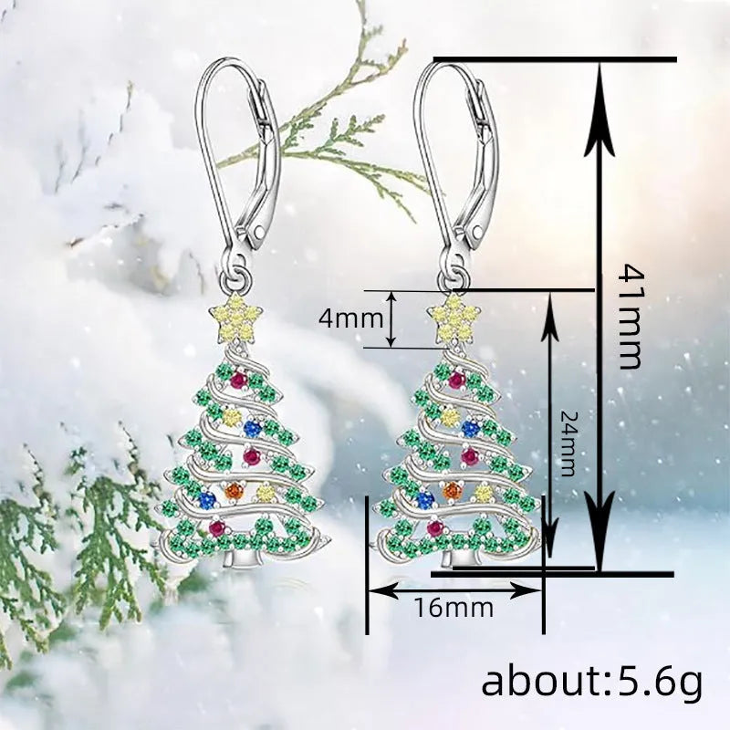 Women's Christmas tree earrings with star shape in white gold colour on copper base