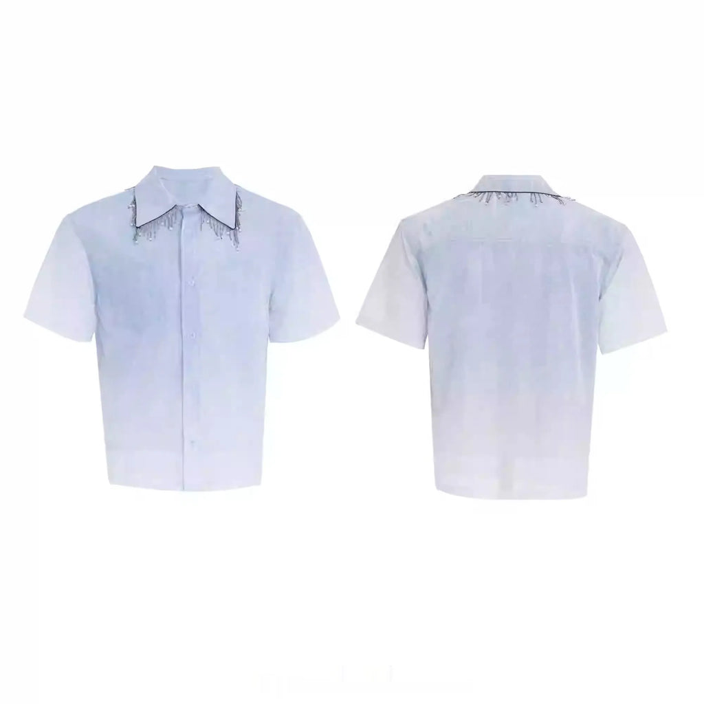 Blue loose fit casual shirt with half sleeves for summer wear