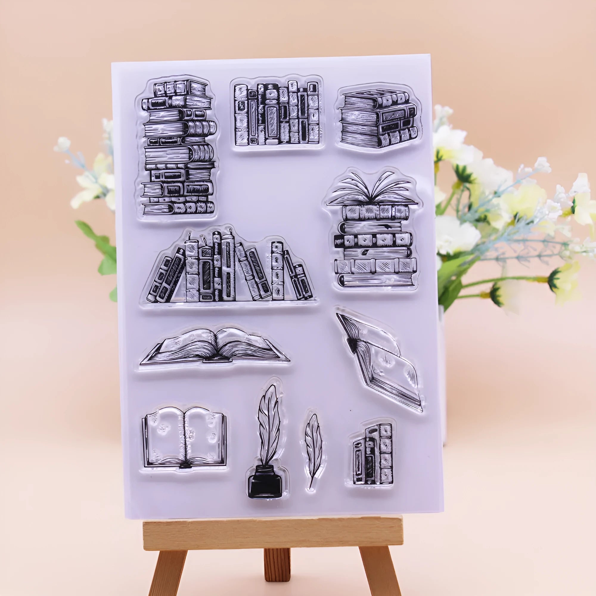 Transparent silicone stamp with white accounting pattern measuring 11 by 16 centimetres