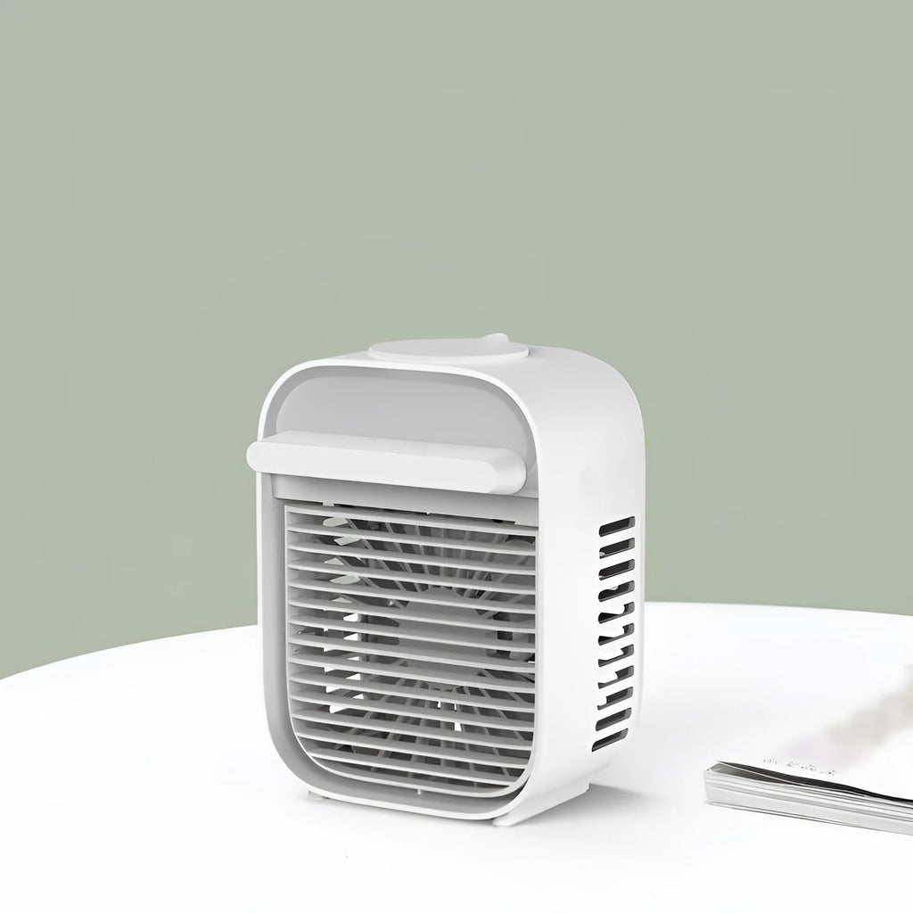 USB spray air cooler desktop fan in white with 200ml water tank bladeless design