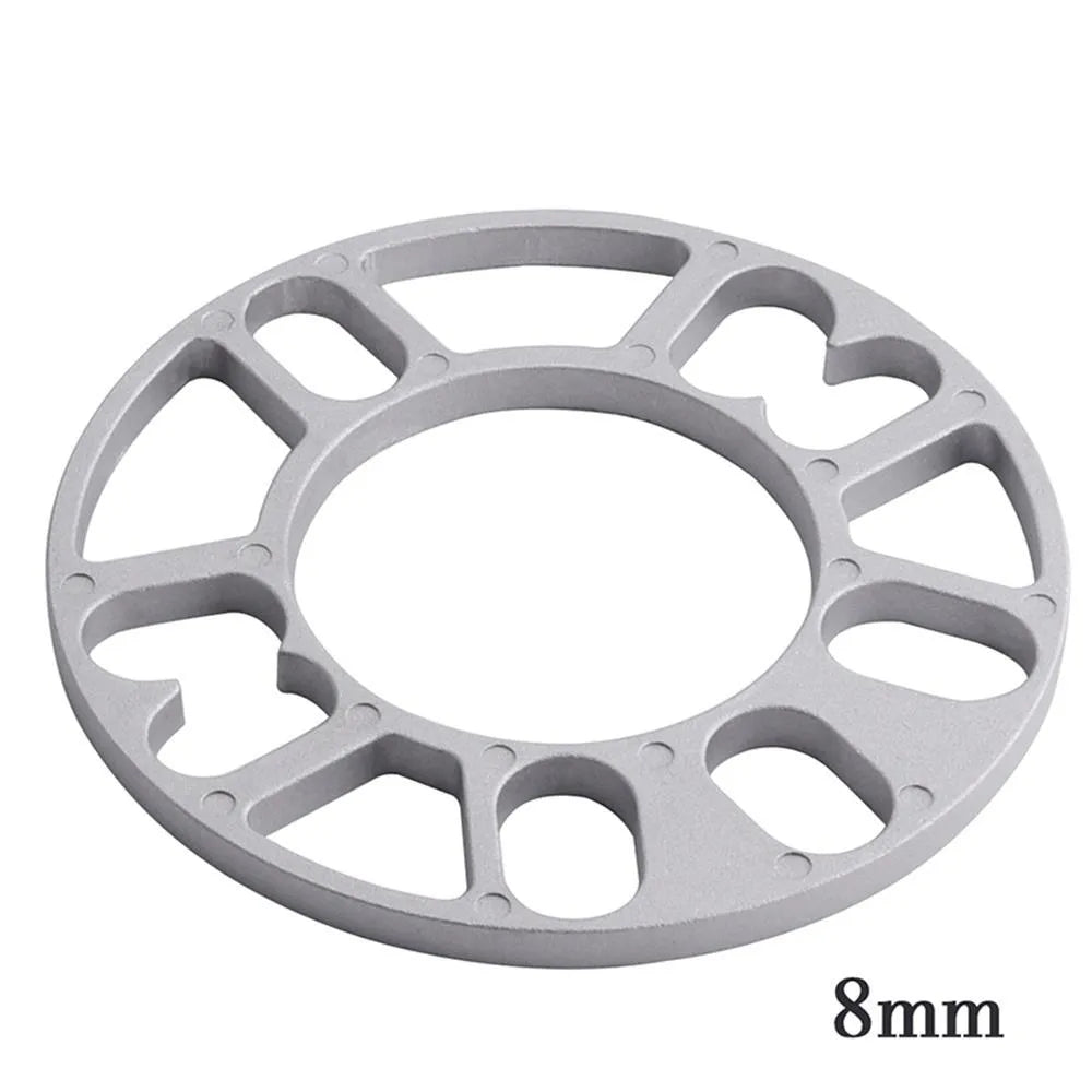 Automotive wheel hub widening gasket or spacer in 3mm, 5mm, 8mm, and 10mm thickness options.