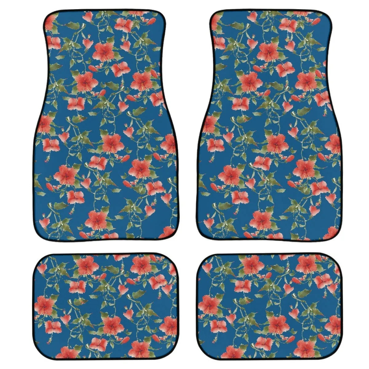 Black rubber car floor mats with 20mm thickness and waterproof backing in four-piece set