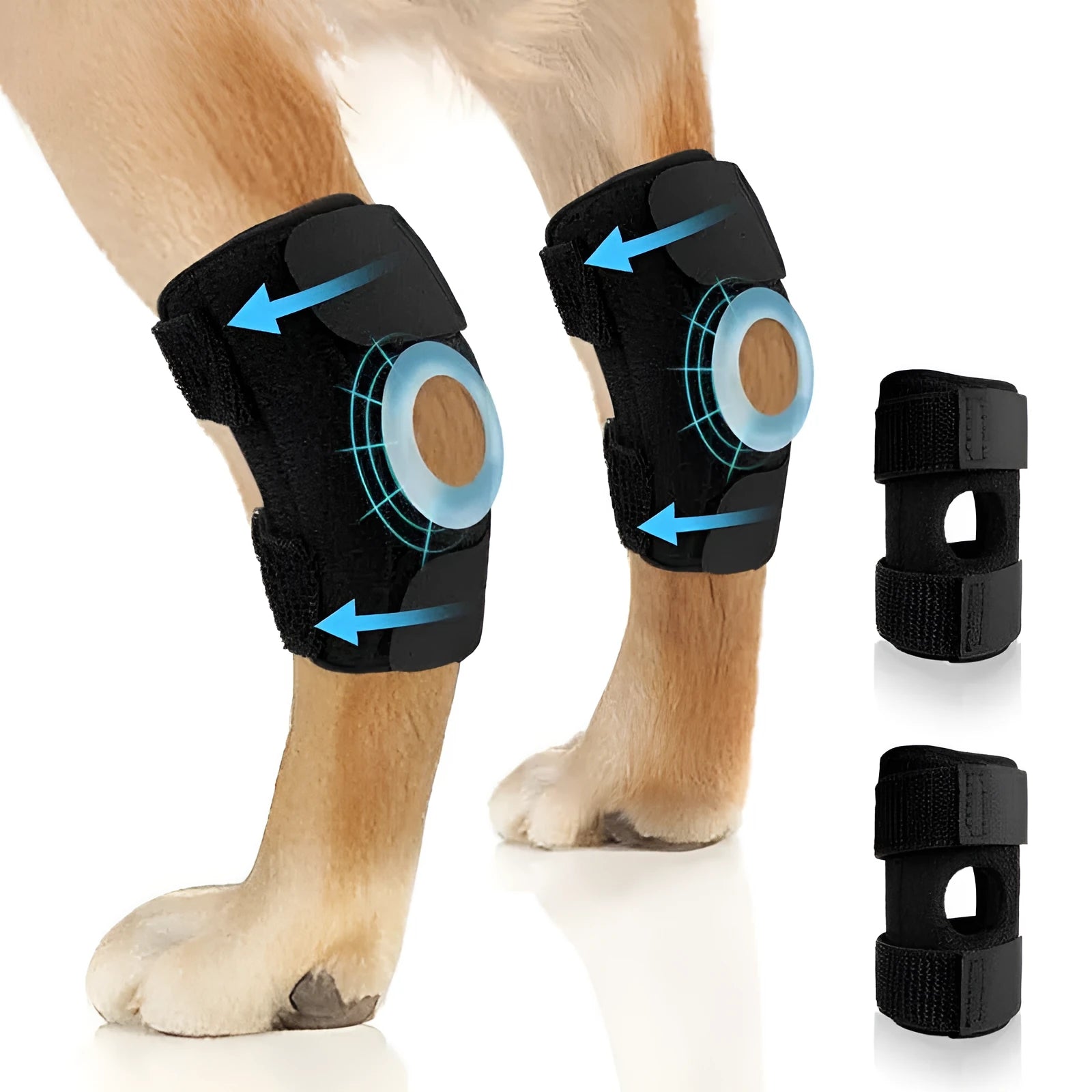 Black polyester leg guard for dog joint support and ACL tear rehabilitation