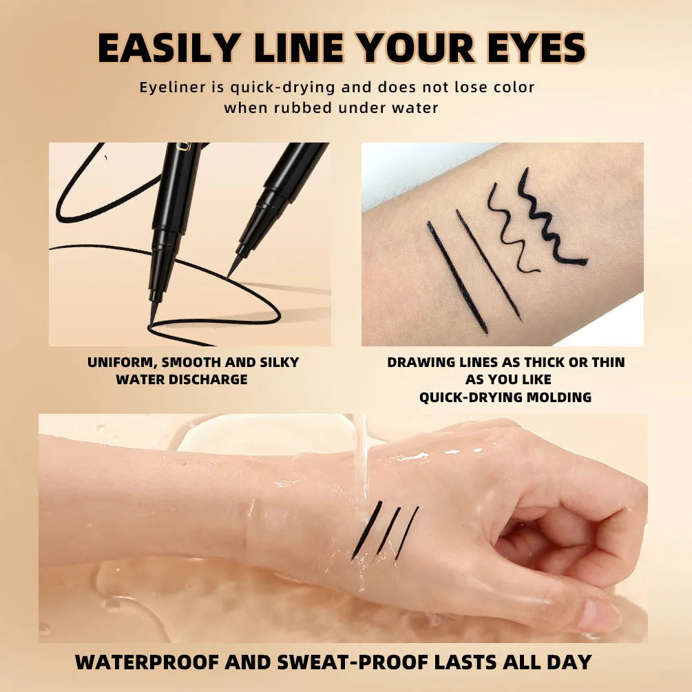 Black liquid eyeliner pen with sweat-proof quick-drying properties
