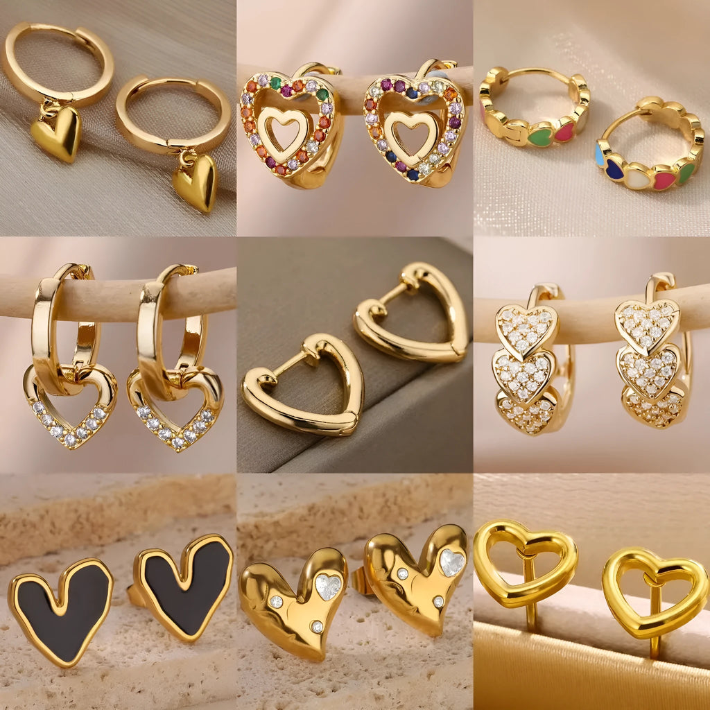 Heart-shaped stainless steel stud earrings with titanium plating in colour E3127G-5