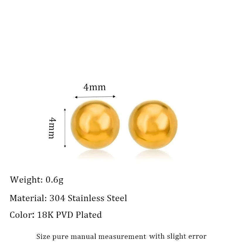 Stainless steel ball stud earrings in gold and silver colours showing 3mm to 6mm size range