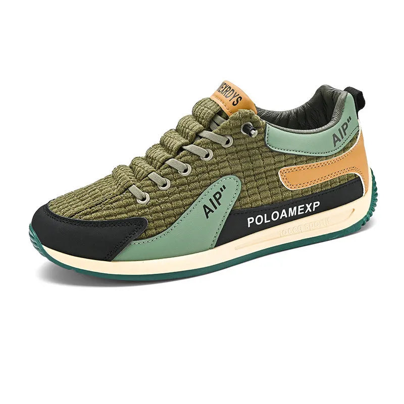 Men's green and grey mesh running shoes with viscose soles and lace-up fastening