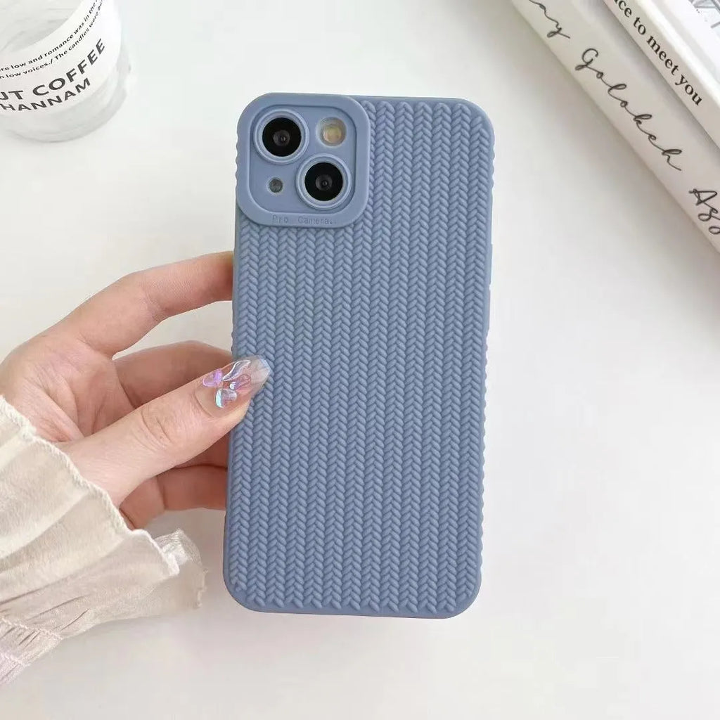 Woven pattern liquid silicone phone case for iPhone in black, green, pink, white, yellow, blue, red