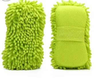 Silver green chenille microfiber car wash sponge measuring 14cm by 25cm
