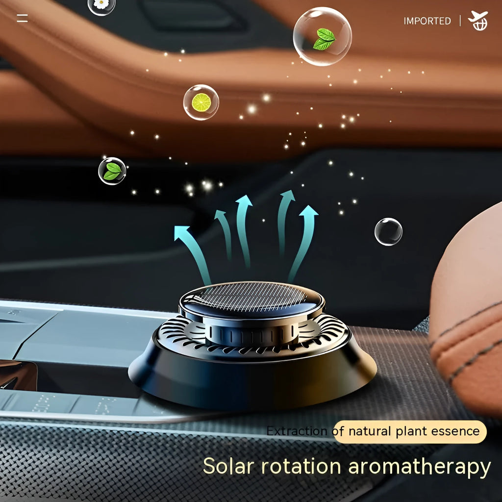 Solar-powered electromagnetic de-icing car aromatherapy decoration in black plastic