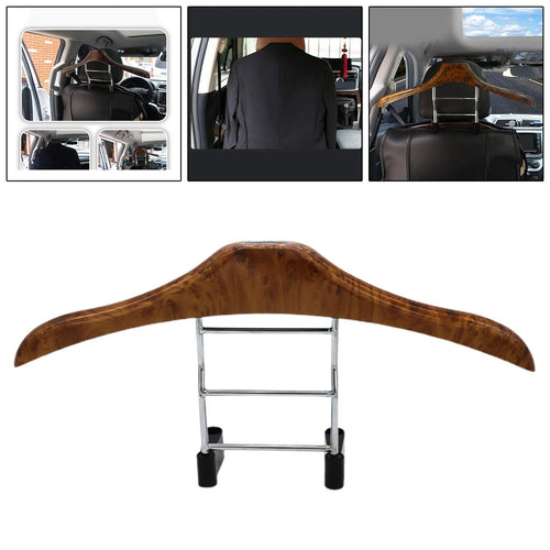 Wood yellow stainless steel car clothes hanger measuring 46.5cm wide on car seat