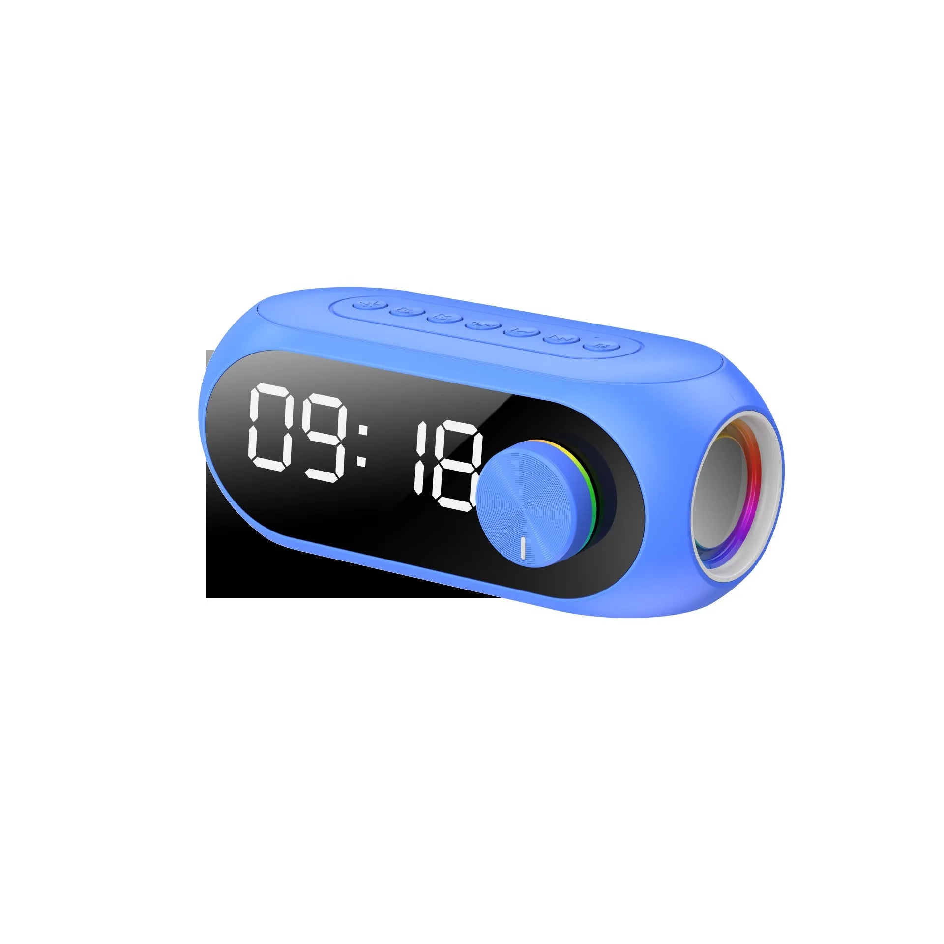 Portable Bluetooth speaker with Extra Bass technology and circular clock design in black colour