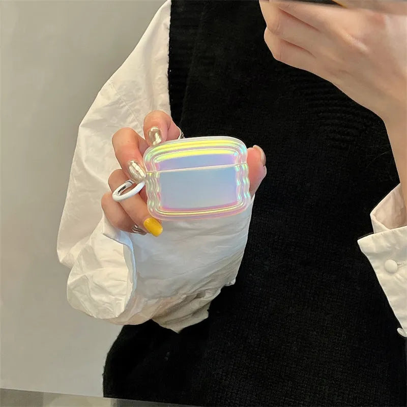 Silicone AirPods case with a colour-changing magic laser ring design on the front.