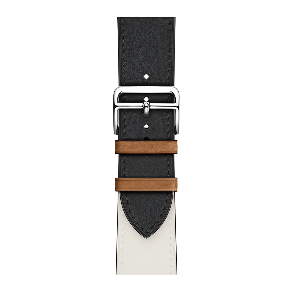 Cowhide PU leather watch band for Apple Watch in black with adjustable buckle