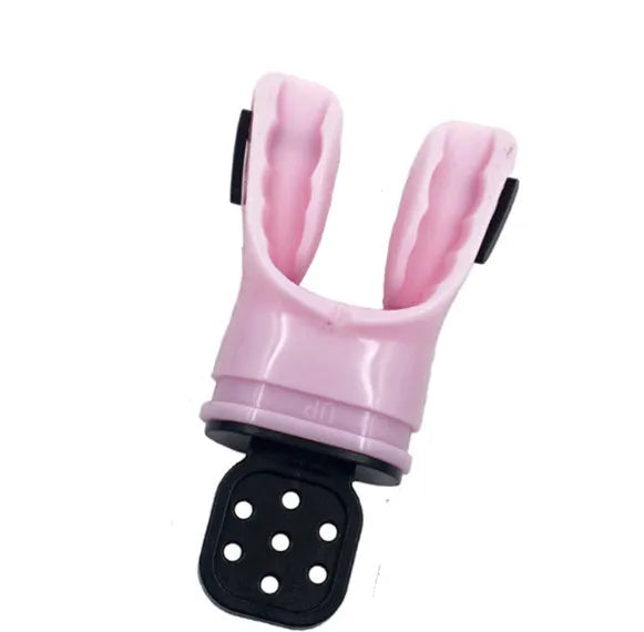 Plastic free edible silicone diving mouthpiece in multiple colours showing 110mm length.