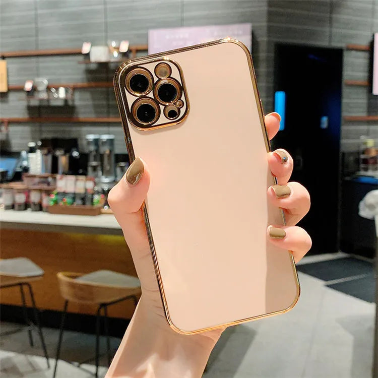 Gold plated electroplated iPhone case with silicone stripes on a tpu body in emerald green colour.