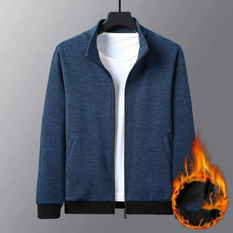 Men's fitted athletic jacket with a stand-up collar and front zipper in a grey colour.
