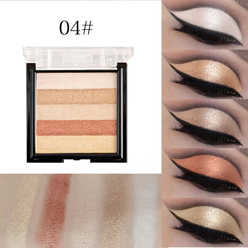Highlight and contour eye shadow palette with six colour options for universal skin types.
