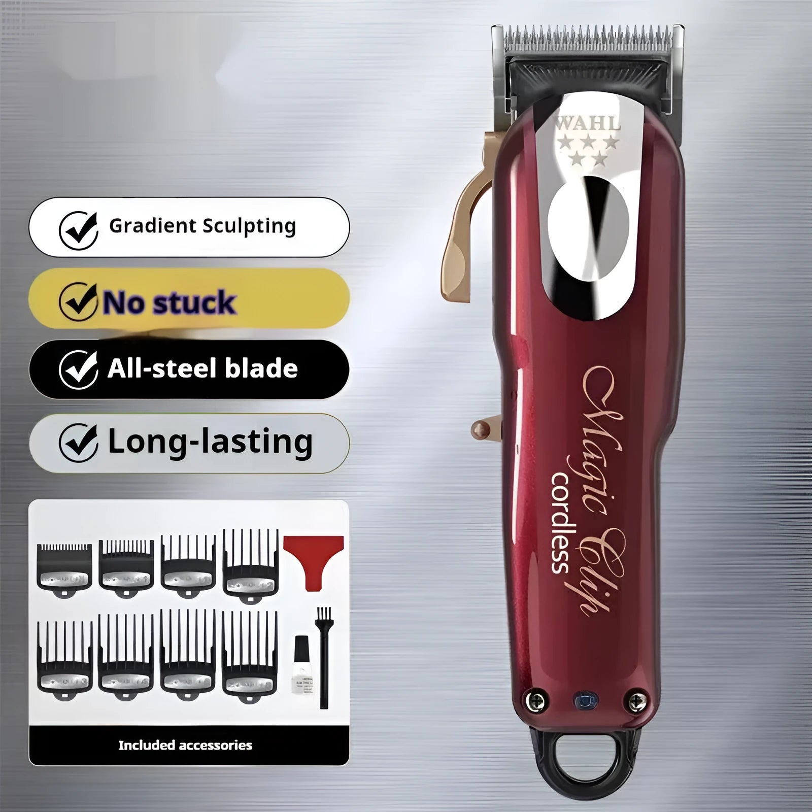 Hair clipper set with stainless steel cutter head and UK, EU, US plugs for adults and children