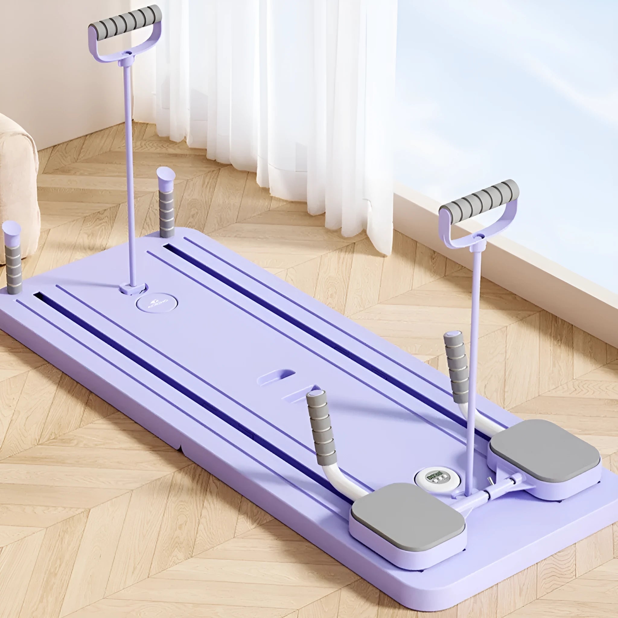 Standard purple PP multi-functional fitness board with automatic rebound abdominal wheel for home exercise