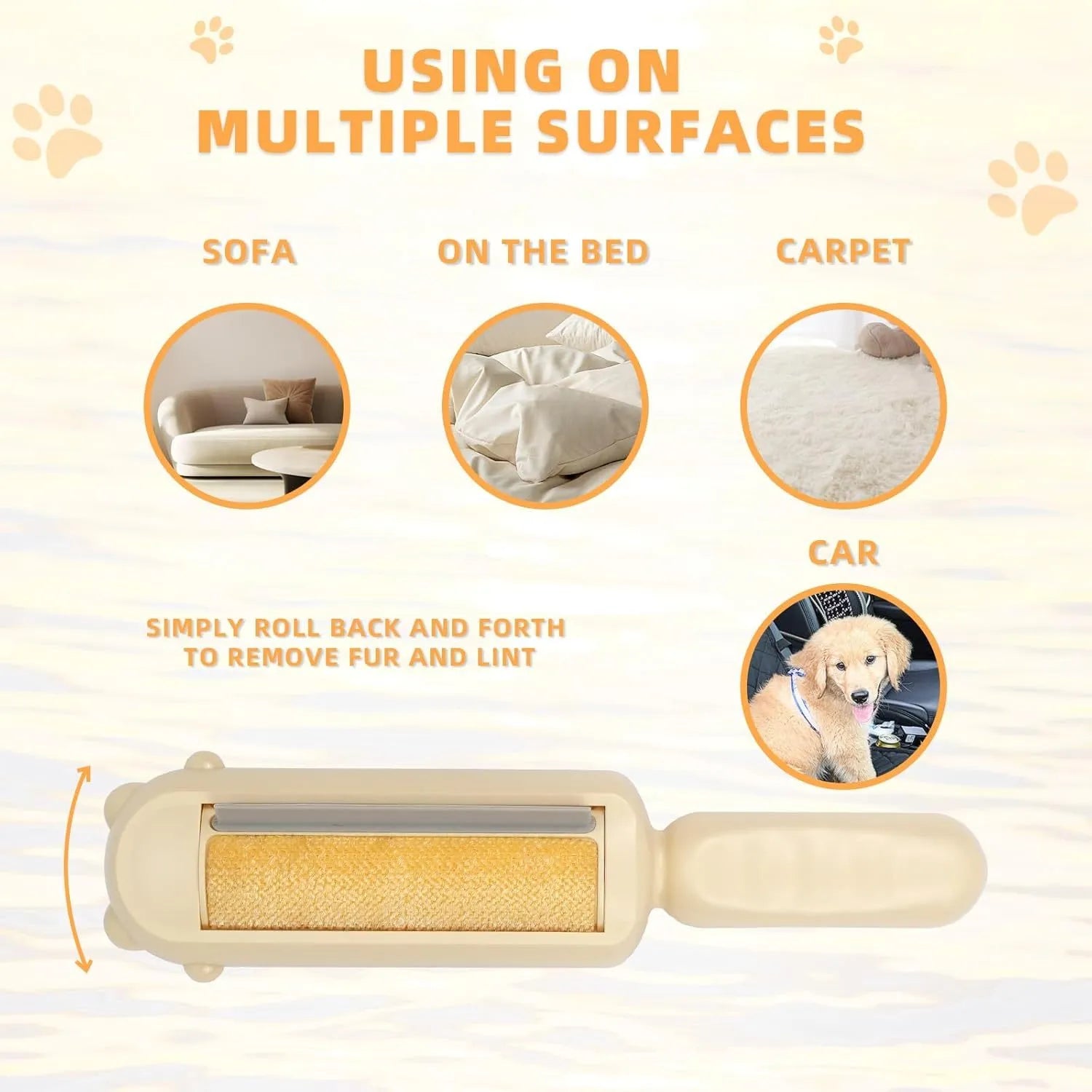Blue reusable pet hair remover tool with self-cleaning base for furniture and car interiors