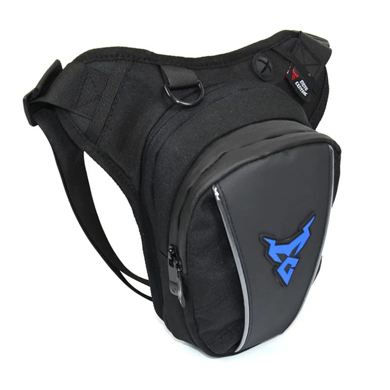 Red 0105MC motorcycle leg bag made of 1200D Oxford cloth with crossbody strap.