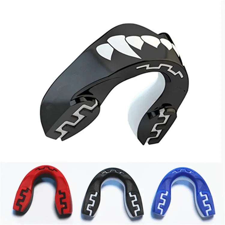 Boxing sports mouthguard with printed teeth pattern in black and white colour option