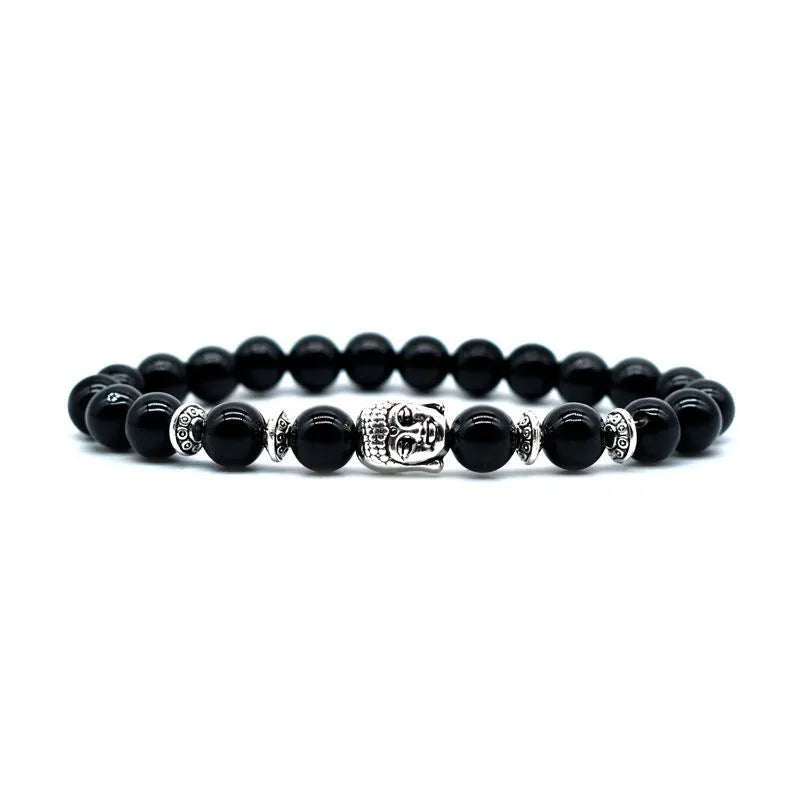 Tiger eye bracelet 19mm diameter with Buddha head charm on wrist