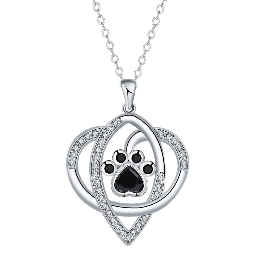 Women's copper necklace with dogs and cats paw footprints pendant on cross chain