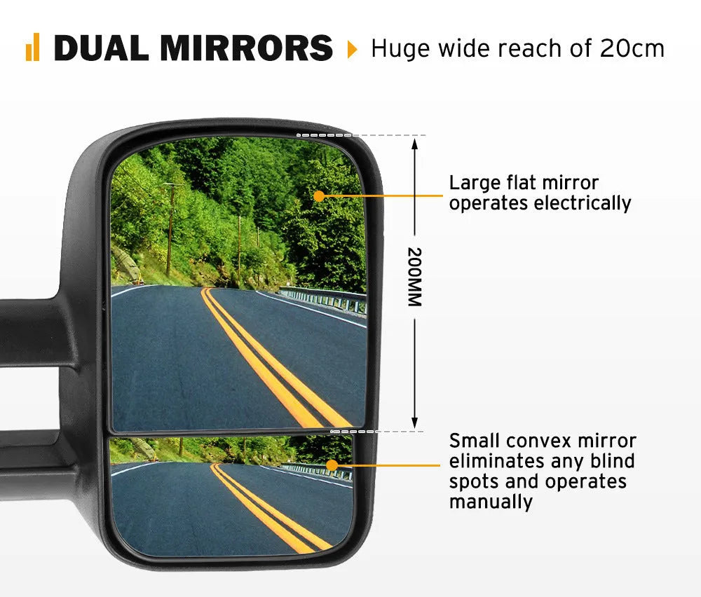 Black foldable rearview mirror pair for Toyota Land Cruiser 100 replacement
