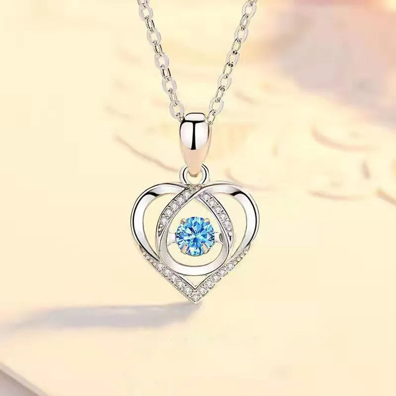 Blue diamond heart pendant necklace and bracelet set with mixed gem inlays on copper chain