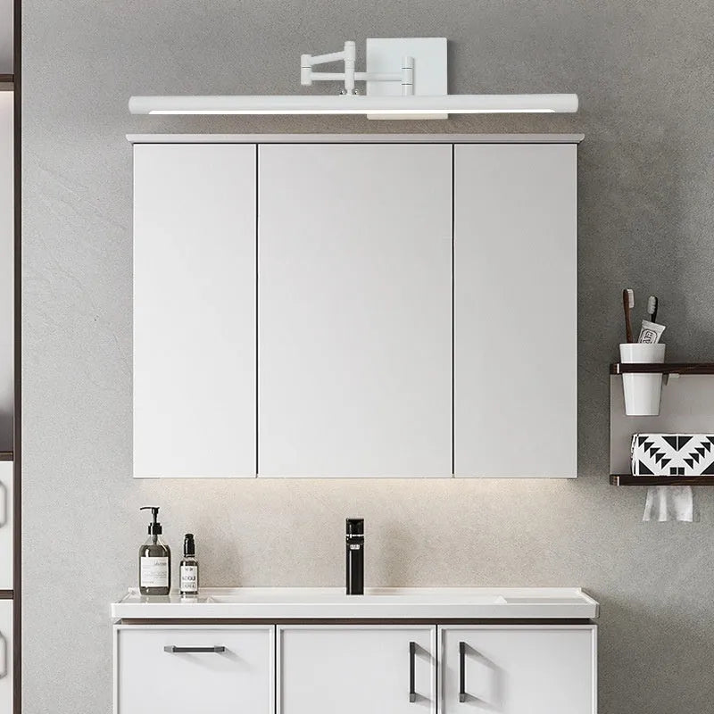 Modern LED bathroom mirror cabinet in Sand Black finish showing multiple light settings and 420mm width
