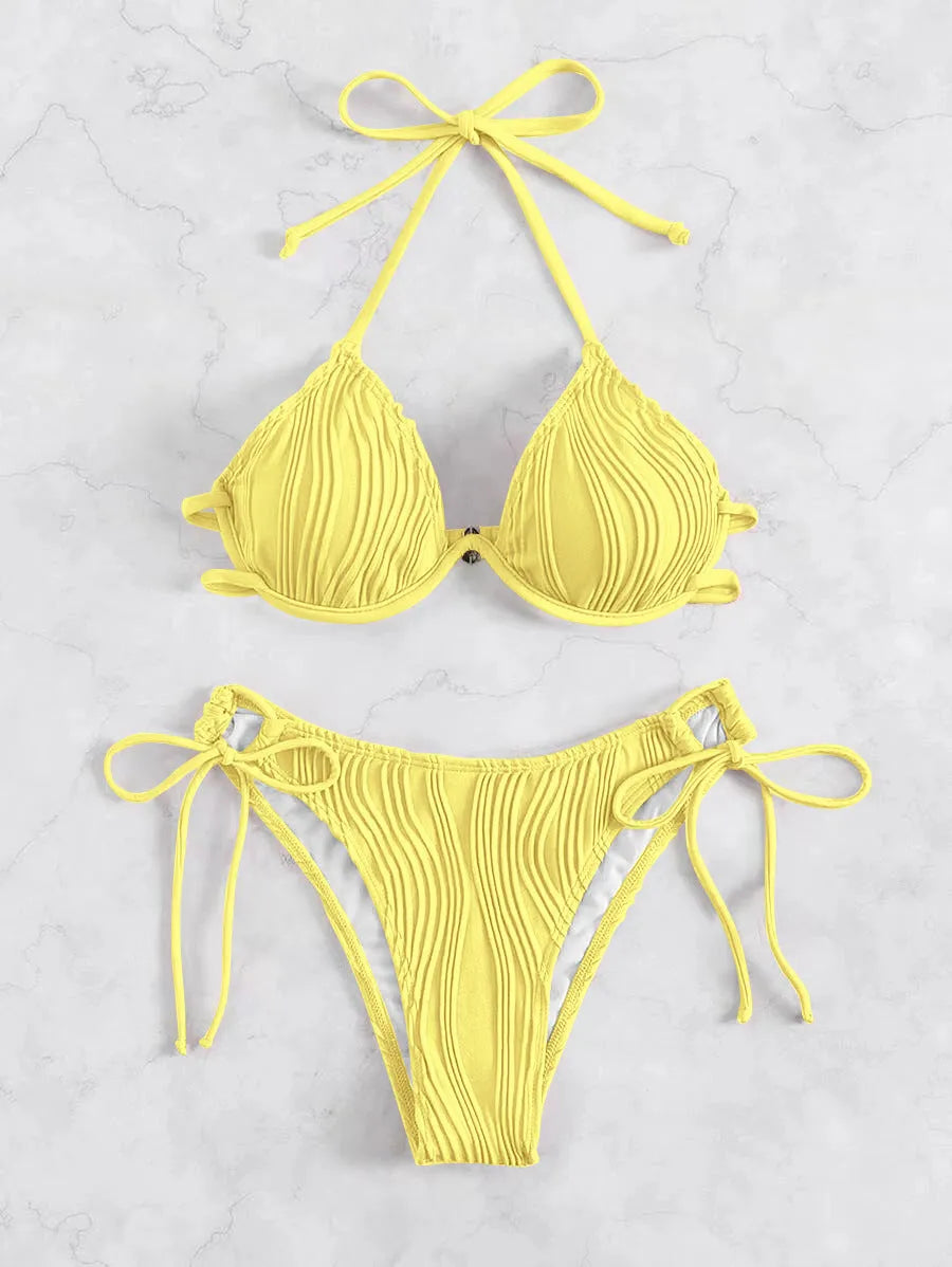 Women's steel bracket bikini swimsuit in polyester with wired top support