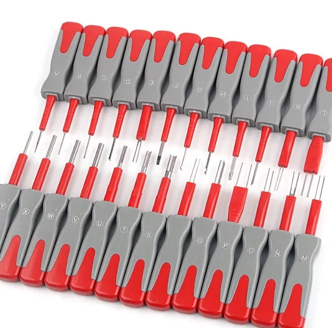25-piece car terminal removal needle tool set in a storage case for electrical harness disassembly