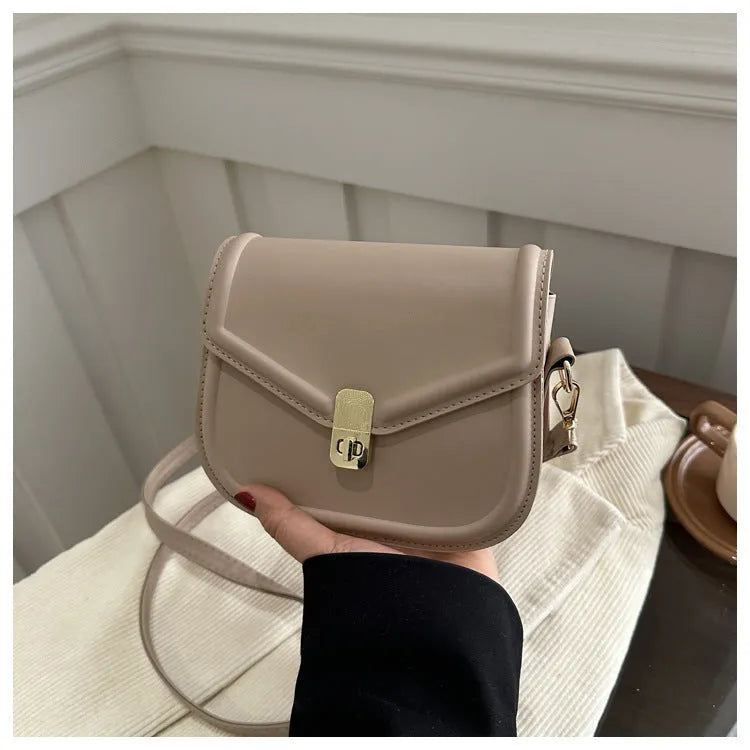 Soft PU leather clamshell messenger bag in horizontal square shape showing four colour options