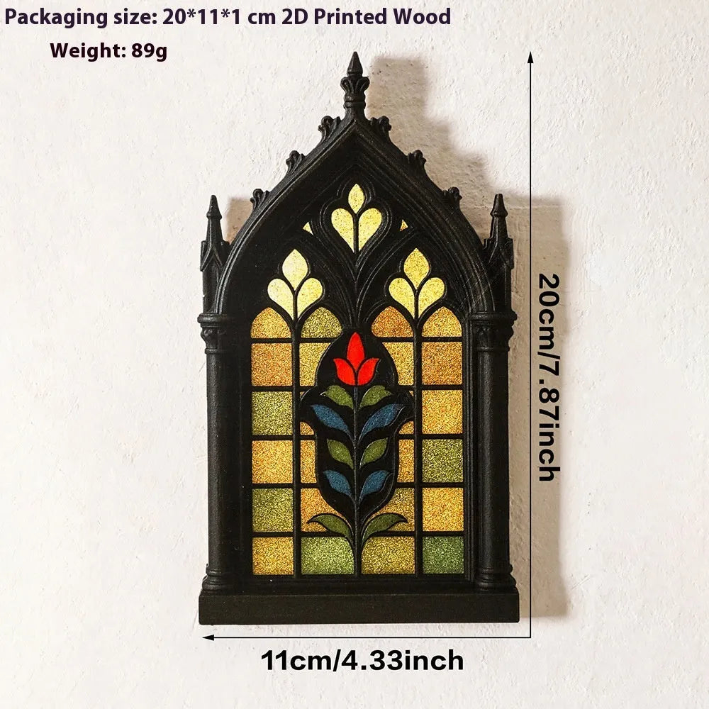 Wooden gothic-style door frame wall storage rack in one of three colour options.