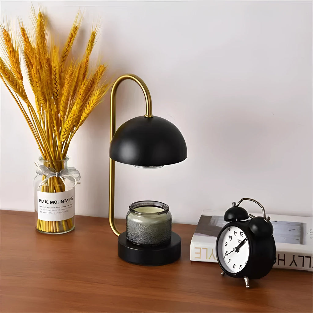 Solid wood aromatherapy wax melting bedside lamp with black metal base